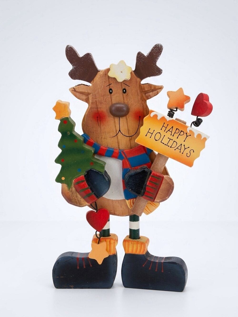9" Wooden Christmas Decorated Reindeer Figure/Shelf-Sitter Avon Holiday Standees